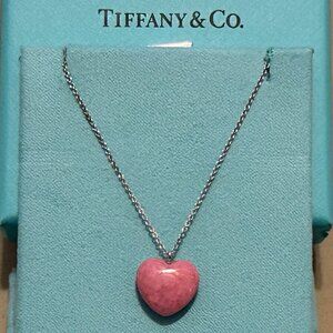 TIFFANY & CO. Pink Rhodonite Heart Silver Necklace